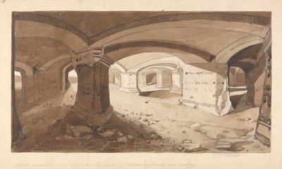 Grottor utgrävda i berget inom slottet Chateau Gaillard, nära Andelys, Normandie av John Sell Cotman