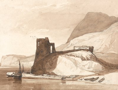 Kustscen med ett slott av John Sell Cotman