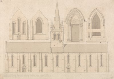 Upphöjning av kyrkan Columbiers, nära Valognes, Normandie av John Sell Cotman