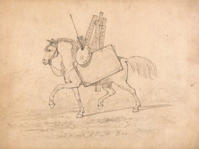 Häst fullastad med konstnärsattiraljer av John Sell Cotman