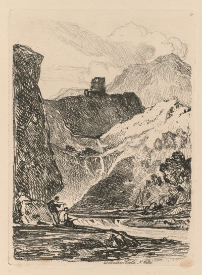 Liber Studiorum: Platta 12, Dolbadern Castle, Llanberris Lake, North Wales, 1838. av John Sell Cotman