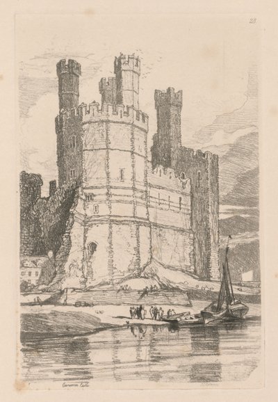 Studiebok: Platta 28, Caernarvon Castle, N. Wales, 1838 av John Sell Cotman