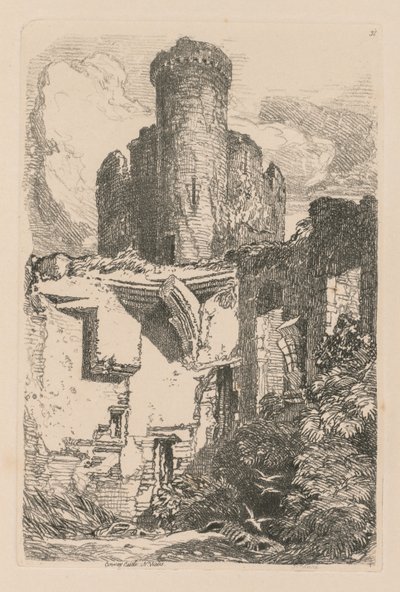 Studiebok: Plåt 31, Conway Castle, N. Wales, 1838 av John Sell Cotman