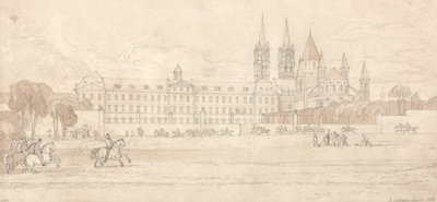 Militärskola och Abbey Church of St Stephen i Caen av John Sell Cotman