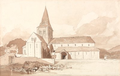 Notre Dame på vattnet, Domfront, Normandie av John Sell Cotman