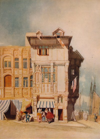 Gamla hus, med figurer, c1836 av John Sell Cotman
