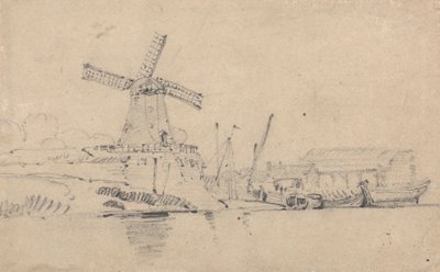 Flod och väderkvarn av John Sell Cotman