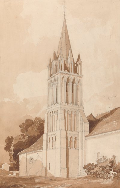Sydostvy av kyrkan Ifs, nära Caen, Normandie av John Sell Cotman