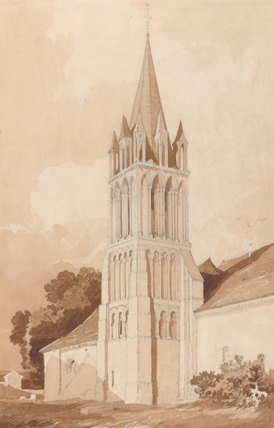 Sydostlig vy över Ifs-kyrkan, nära Caen, Normandie av John Sell Cotman