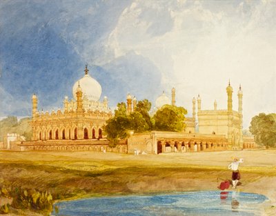 Hyder Ali Khans palats, Rajah of Mysore, ca 1825 (wc och penna på kort) av John Sell Cotman