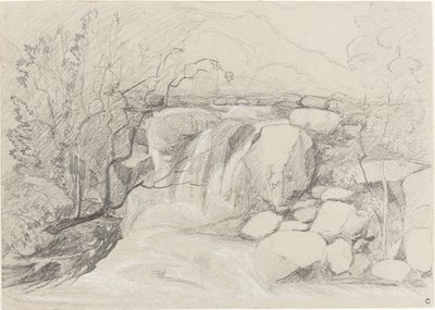 Vattenfall med stenar av John Sell Cotman