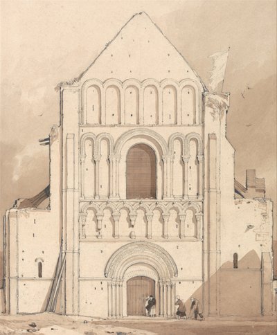 Västra framsidan av kyrkan i Oyestraham [Ouistreham], nära Caen, Normandie av John Sell Cotman