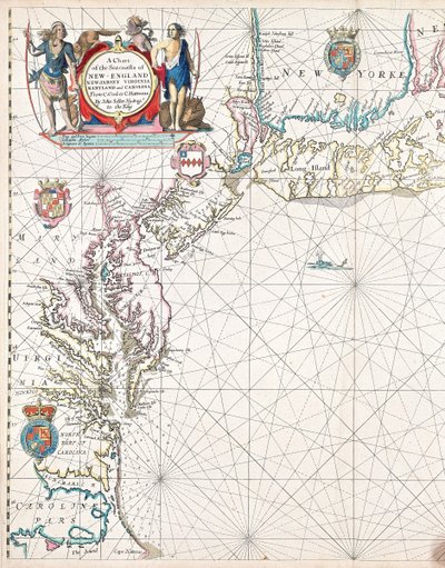En karta över kusterna i New England, New Jersey, Virginia, Maryland och Carolina från Cape Cod till Cape Hatteras av John Seller