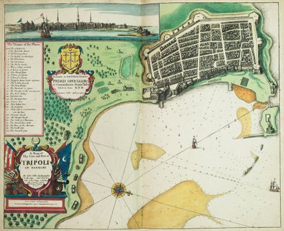 En karta över staden och hamnen i Tripoli i Barbariet av John Seller
