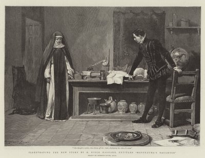 Illustration av H Rider Haggards nya berättelse Montezumas dotter av John Seymour Lucas