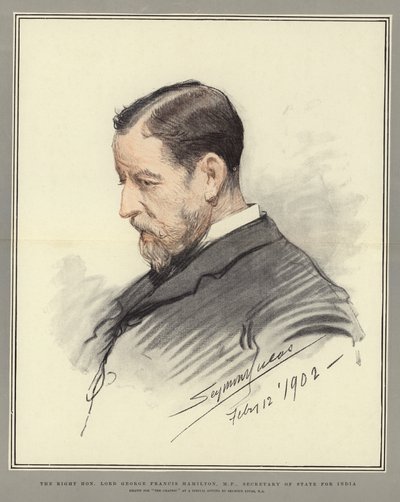 Rätten ärade Lord George Francis Hamilton, MP, utrikesminister för Indien av John Seymour Lucas