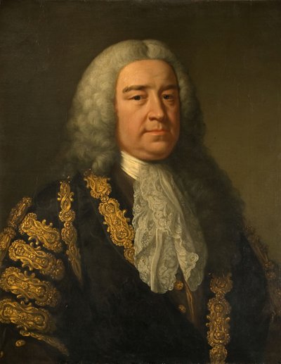 Porträtt av The Rt. Hon. Henry Pelham 1694-1754. av John Shackleton