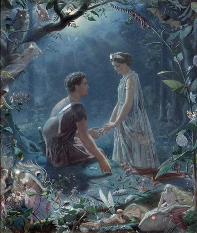 En midsommarnattsdröm, Lysander och Hermia - Hermia och Lysander, en midsommarnattsdröm - av John Simmons (1823-1876) av John Simmons