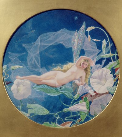 The Morning Glory Fairy (wc & kroppsfärg på papper) av John Simmons
