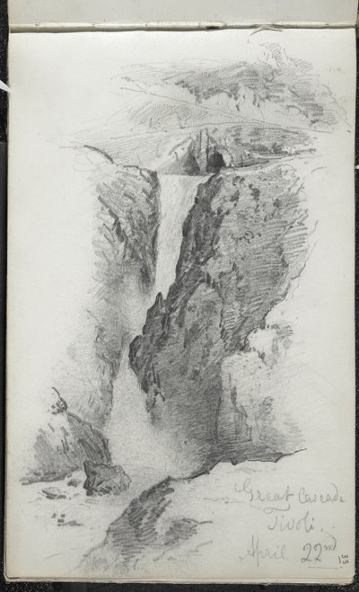 Great Cascade, Tivoli, Italien, 22 april 1869 (grafit på benvitt vävt papper) av John Singer Sargent