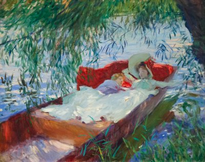 Kvinna och barn sover i en båt under pilträdet av John Singer Sargent