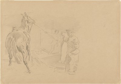 Man som drar en häst i ett stall, 1918. av John Singer Sargent