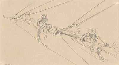 Men on a Spar, ca 1876 (grafit på vävt papper) av John Singer Sargent