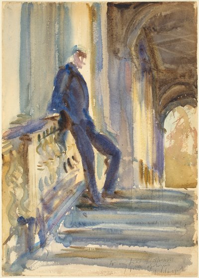 Sir Neville Wilkinson på trappan till Palladian Bridge vid Wilton House, 19041905. av John Singer Sargent