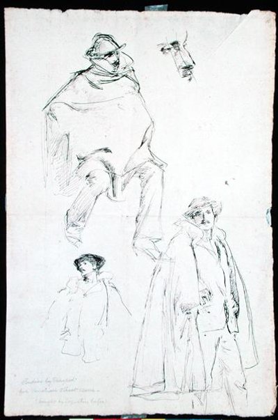 Studera för en venetiansk gatuscen (bläck på papper) av John Singer Sargent