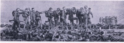Omklädningsstationen. Förluster från Mustard Gas, från British Adventure publicerad av Collins, 1947 av John Singer Sargent