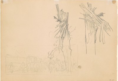 Två krossade träd; och studera för "Vägen" [verso] av John Singer Sargent
