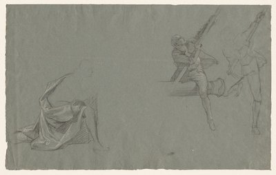 Draperistudie; Två figurer som drar en stolpe av John Singleton Copley