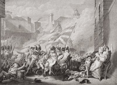 Major Peirsons död vid St. Helier, som återtog Jersey från fransmännen, 8 januari 1781, från `Illustrationer av engelsk och skotsk historia