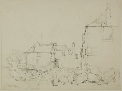Hus och stenmur, Newlyn av John Skinner Prout