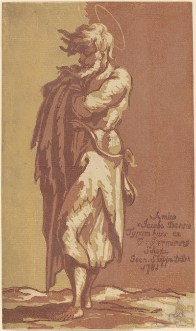 Manlig helgon stående, med vikta armar, vänd åt vänster av John Skippe after Parmigianino