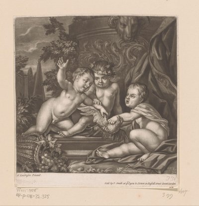 Tre amoriner med en fågel av attributed to John Smith