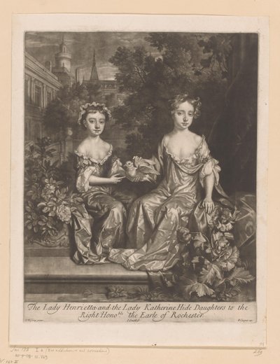 Portret av Henrietta och Katherine Hyde med en duif The Lady Henrietta and the Lady Katherine Hide Daughters to the Right Honourable Earle of Rochester (titel på objektet) av John Smith