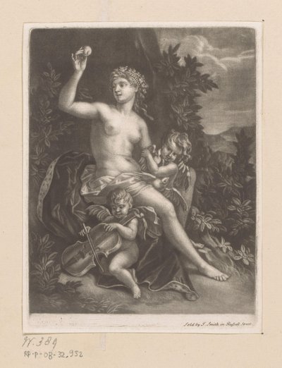 Venus med ett äpple och två amoriner med fiol och duvor av John Smith