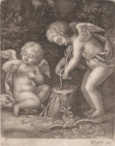 Cupids som provar en pilbåge av John Smith