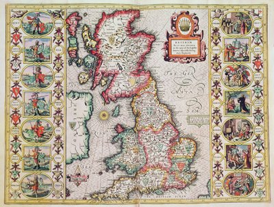 Storbritannien som det bestämdes under de engelska saxarnas tid, särskilt under deras heptarki (handfärgad koppargravyr) av John Speed