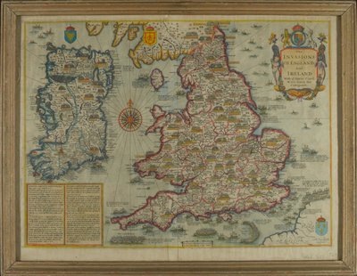 Karta som visar invasionerna av England och Irland Med al [sic] deras Civill [sic] Wars since the Conquest, c.1627 (handfärgad gravyr) av John Speed