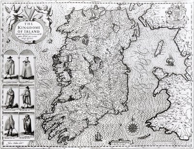 Konungariket Irland, graverat av Jodocus Hondius (1563-1612), "Theatre of the Empire of Great Britain", pub. av John Sudbury och George Humble, 1611-12 (se 108099 för detaljer av John Speed
