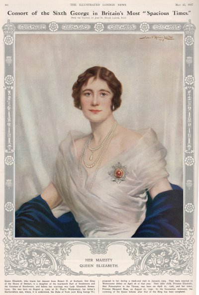 Porträtt av drottning Elizabeth (1900-2002) från "The Illustrated London News", 15 maj 1937 av John St. Helier Lander