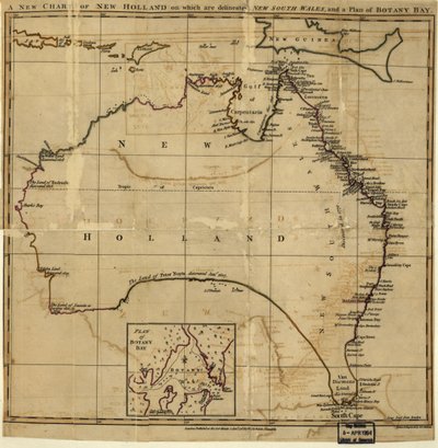Ett nytt sjökort över New Holland med New South Wale utritat och en plan för Botany Bay. LOC 00556400 av John Stockdale