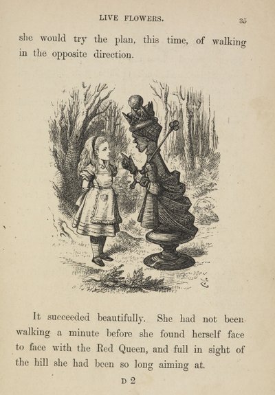 Alice vänder mot den röda drottningen. av John Tenniel
