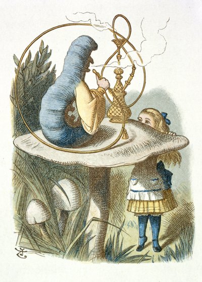 Alice möter den blå larven av John Tenniel