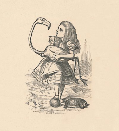Alice försöker spela krocket med en flamingo som en klubba, 1889 av John Tenniel