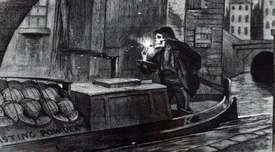 Kampanjteckning av John Tenniel som föreslår att parlamentet bör införa säkerhetsbestämmelser för hantering och transport av sprängämnen efter förstörelsen av en pråm som fraktar krut på Regent