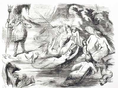 Tecknad film kommenterar det andra försöket att lägga Atlantic Telegraph Cable av John Tenniel