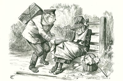 Tyskland stjäl Storbritanniens position som världsledande inom handel och tillverkning. Tecknad av John Tenniel från Punch, 5 september 1896. av John Tenniel